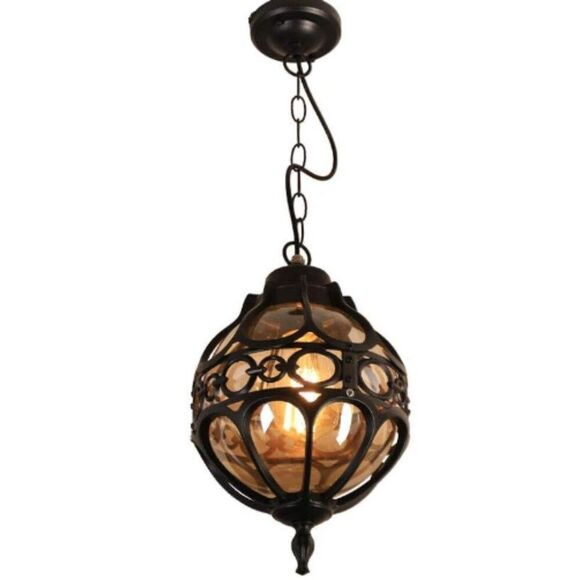 Loft Tea Glass Metal Globe Sphere Courtyard Ceiling Pendant Light - Picture 4 of 6